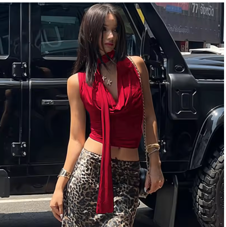 Flowing Ribbon Sleeveless Top for Women