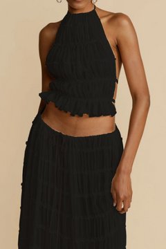 Two-Piece Set Chiffon Pleated Long Dress with Halter