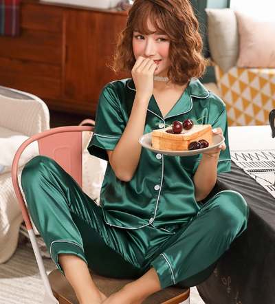 American Long Satin Pajamas Set for Women (Two Pieces)