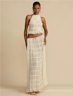 Two-Piece Set Chiffon Pleated Long Dress with Halter
